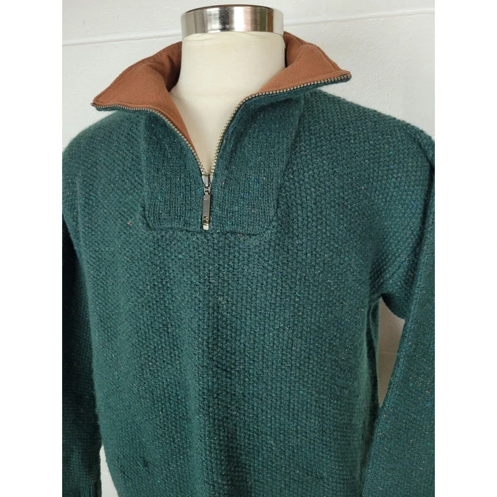 Orvis Mens Green Flecked Wool 1/4 Zip Sweater‎ w. Pockets L
